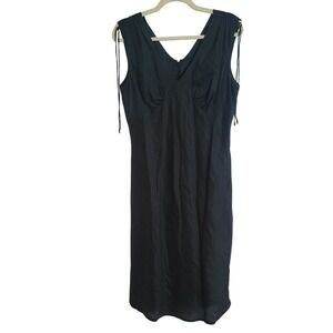 Gap Womens Y2K Black Linen Blend Babydoll V-Neck Sleeveless Midi Dress Size 8